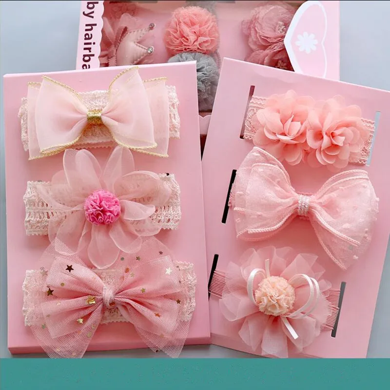 

3Pcs Baby hair band flowers Headbands Girls baby Bowknot Hairband newborn accessories set photography
