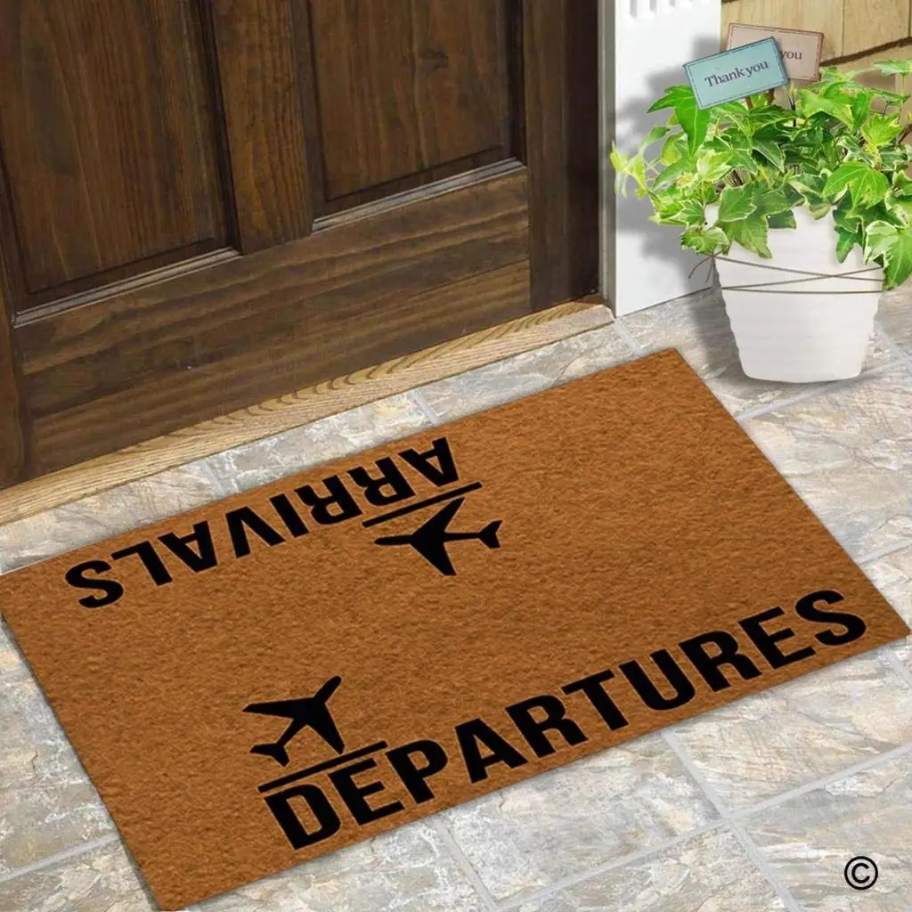 Made from Brown Coir ARRIVALS DEPARTURES DOORMAT Airplane Mat Non-Slip Backing 18x30 Arrivals /& Departures Reversible Doormat