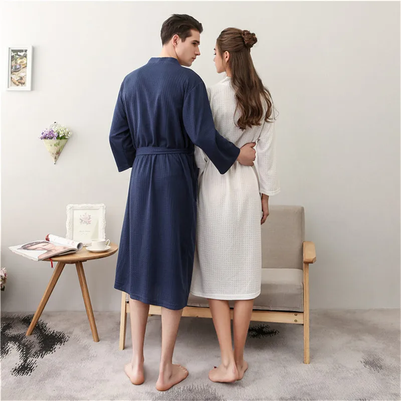 Sommer Liebhaber Saugen Wasser Kimono Bademantel Sexy Waffel Bademantel frauen bademantel Herren Dressing Kleider Männlichen Salon Roben