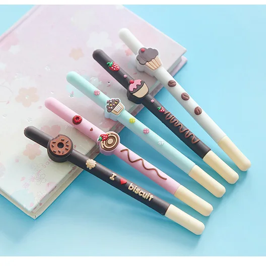 

40pcs kawaii gel ink pen creative lovely chocolate biscuit pen for school student office writing supplies cute korean stationary