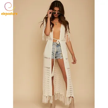 

Sexy Bikini Cover Up Women Cover Up Crochet Tassel Beach Dress Ladies Hollow Out Bathing Suits Cover Ups Long Tunics Beachwear