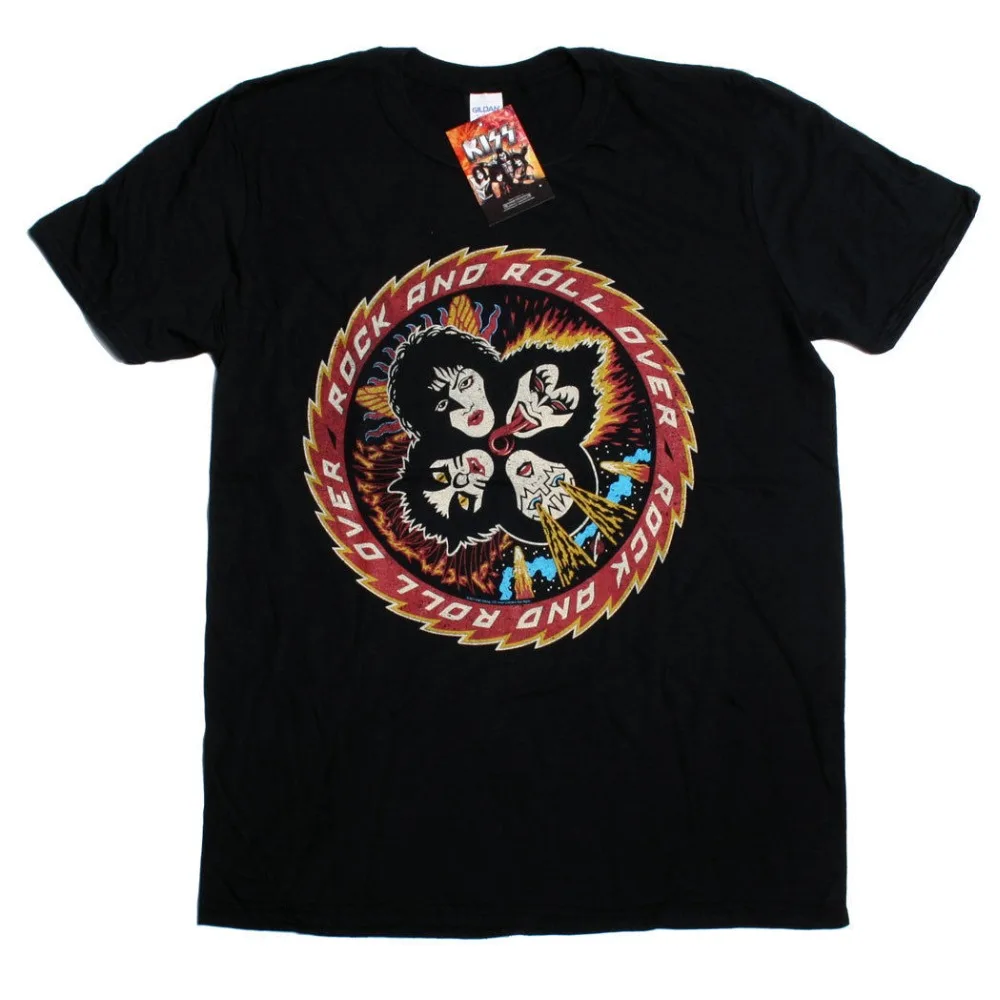 

Print T Shirts Short Printing Kiss T Shirt - Rock & Roll Over 100% Official Classic Rock Tee Gene Simmons High Quality Top Tees