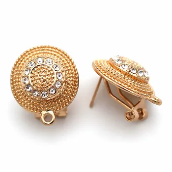 

Earrings Post with Loop Hanger Circle Hats Paved CZ DIY Metal African Nigerian Chile Women Wedding Clip Stud Earrings Findings