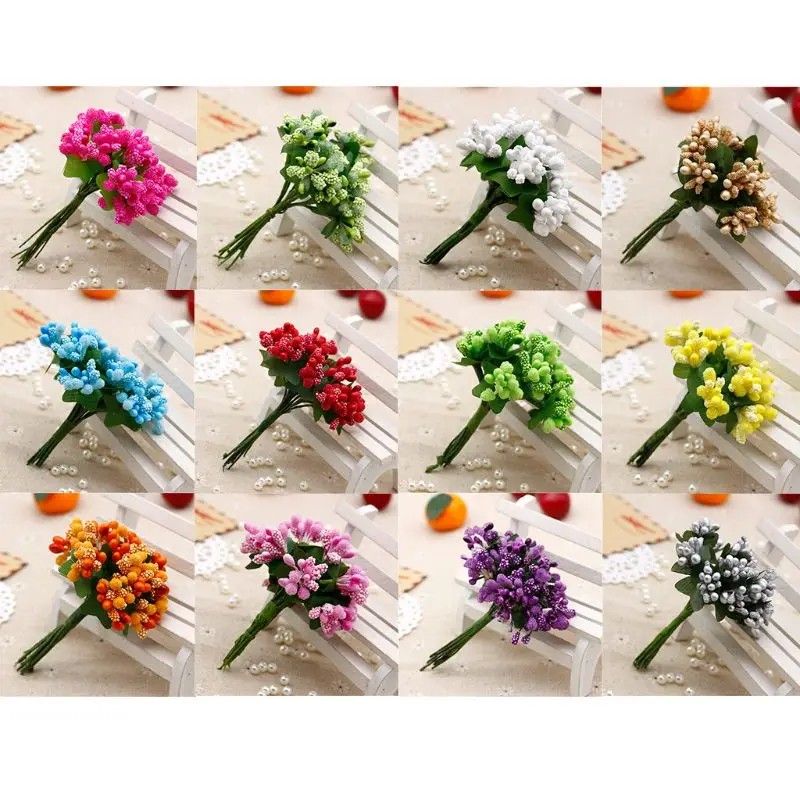 

12Pcs Mini Artificial Pip Berries Stem Bunch Foam Fruit Flower Stamens for DIY Craft Wreaths Garland Wedding Box Decoration Gift