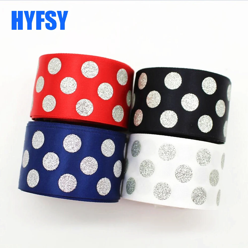 Hyfsy 10020 1 1/2 38 мм серебряная пудра в горошек лента 10 ярдов DIY головной убор