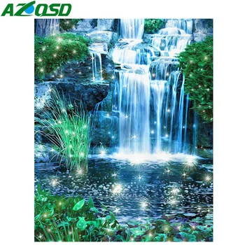 

AZQSD Diamond Painting Waterfall Scenery Rhinestones Pictures Cross Stitch Diamond Embroidery Full Set Needlework Handmade