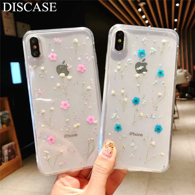 DIS чехол настоящий высушенный чехлы с цветочным принтом для iPhone XS MAX XR ручная