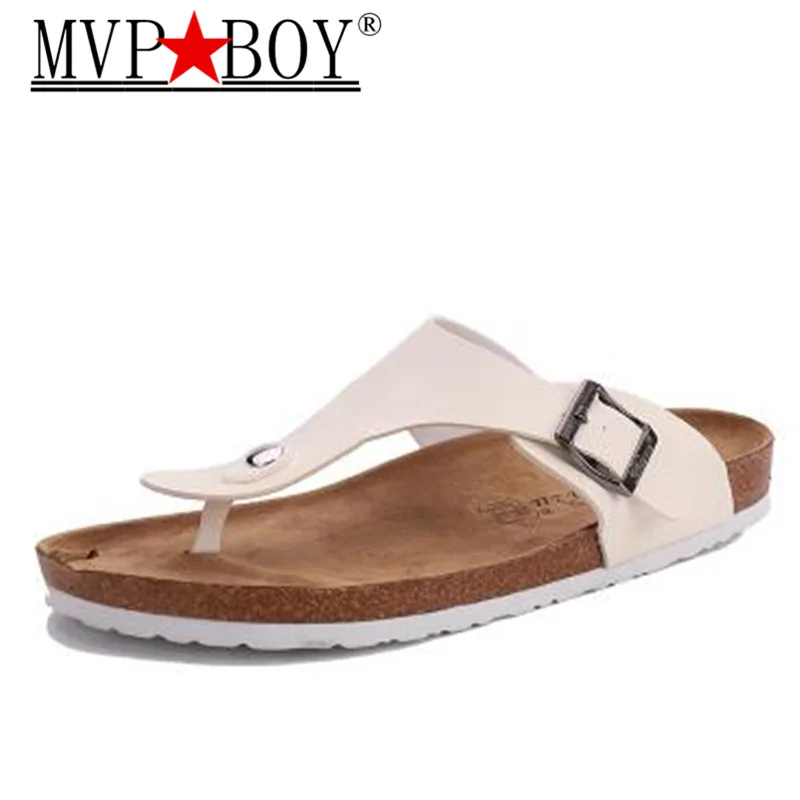 

MVP BOY 2018 New Summer Beach Cork Slippers Sandals Casual Double Buckle Clogs Sandalias Women men Slip on Flip Flops Flats