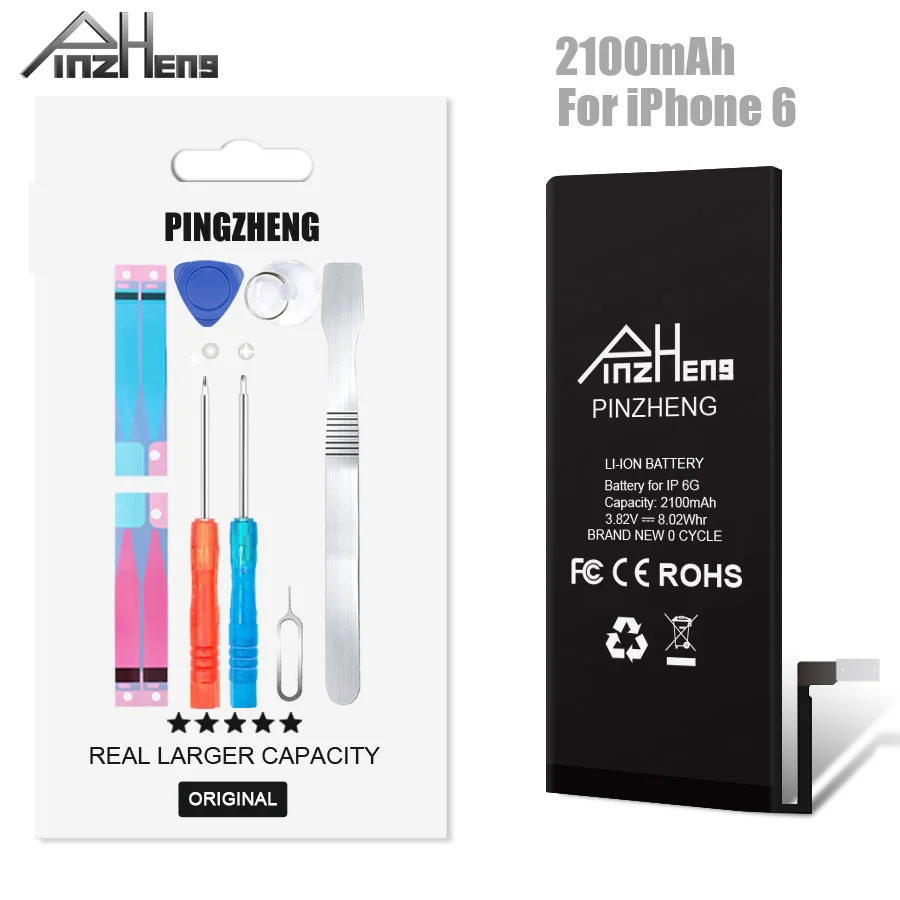 

2019 NEW PINZHENG Original Mobile Phone Battery For iPhone 6 Battery Real 2100mAh High Capacity Replacement Phone Batteries