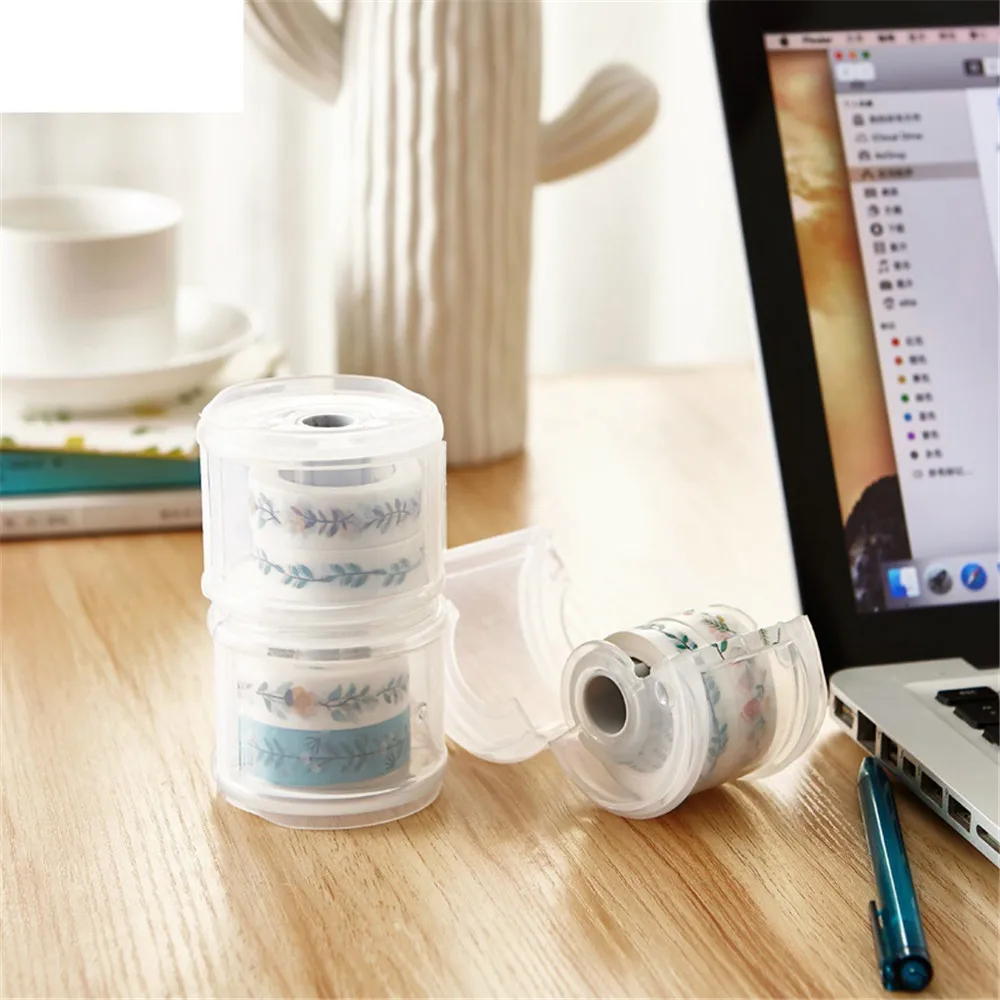 

1PC Plastic Clear Washi Tape Dispenser Masking Tape Organizer Adhesives Tape Storage Box Desk Accessories Kids Kawaii Stationery