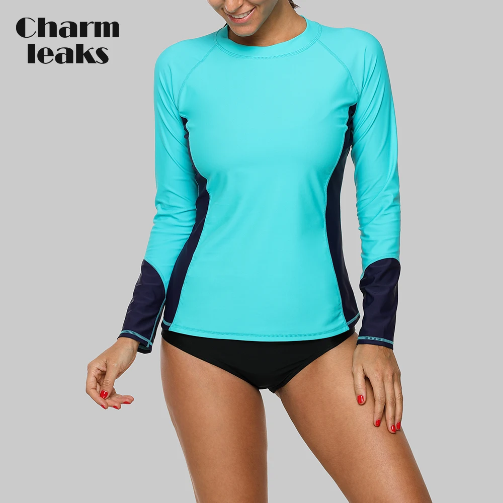 Charmleaks Women Rash Guard Swimwear Long Sleeve Rashguard Biking