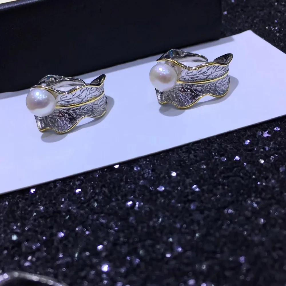 Серебряное кольцо 925 простого дизайна с инкрустированным Цирконом и жемчугом