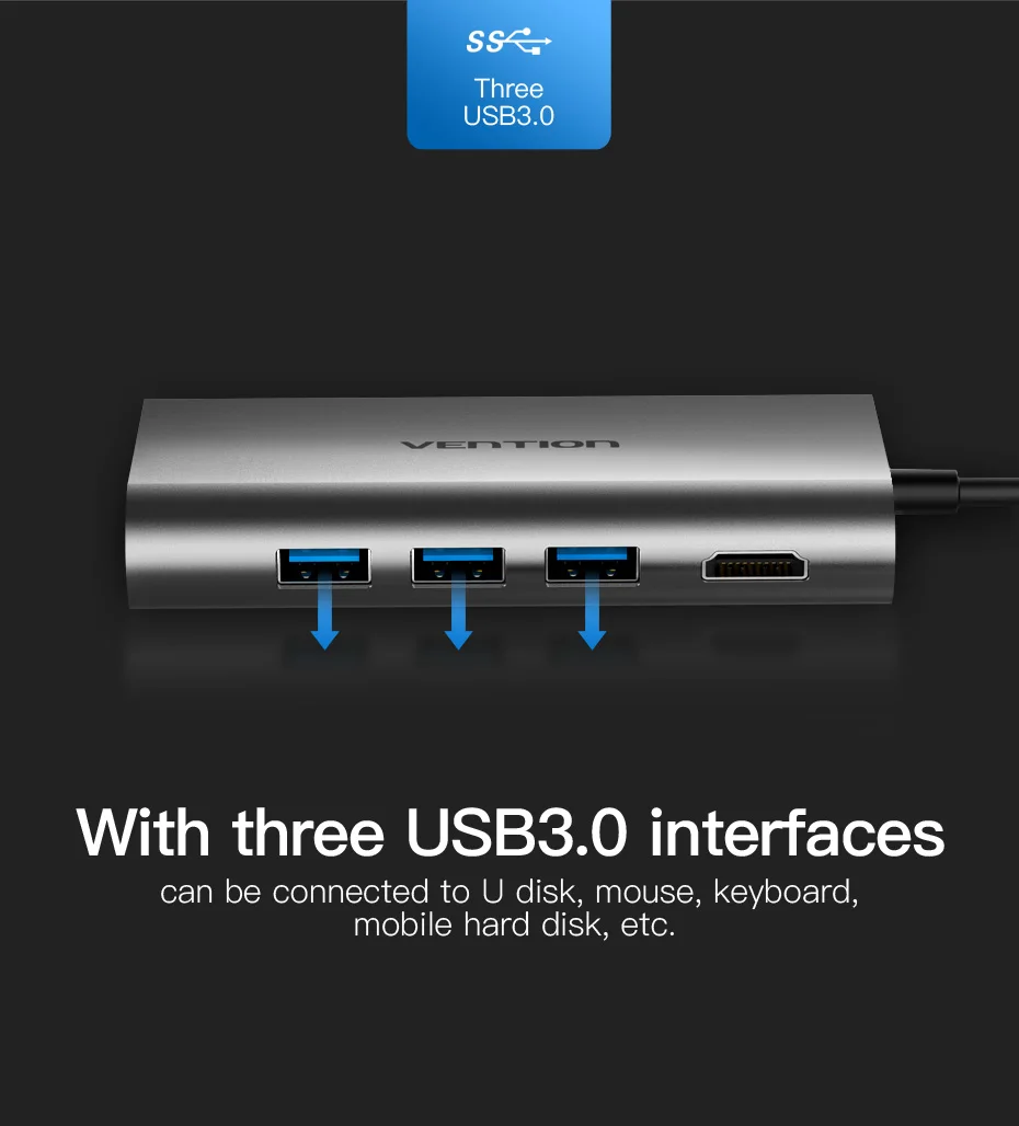 Vention USB C до 3,0 концентратор HDMI RJ45 PD SD/TF кард-ридер адаптер для MacBook samsung S9/S8 huawei P20Pro type-C док-станция