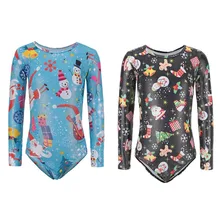 С длинными рукавами костюм тела балетки гимнастический костюм Рождественский Санта Клаус узор Танцы Практика одежда Танцы одежда