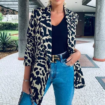 

Women Autumn Slim Leopard Jacket Top Warm Casual Winter Cardigan Long Sleeve Turn-down Collar Casual OL Coat