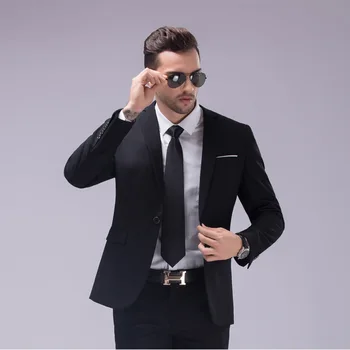 

2019 New Two-Piece Men's Autumn Black Royal Blue Men's Suit Korean Slim Groom Wedding Dress Suit