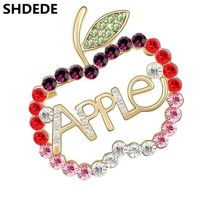 SHDEDE Weddings Party Brooches Sweet Apple Shape Jewellery Women Classic Brooch High Quality Austrian Crystal Accessories -3439