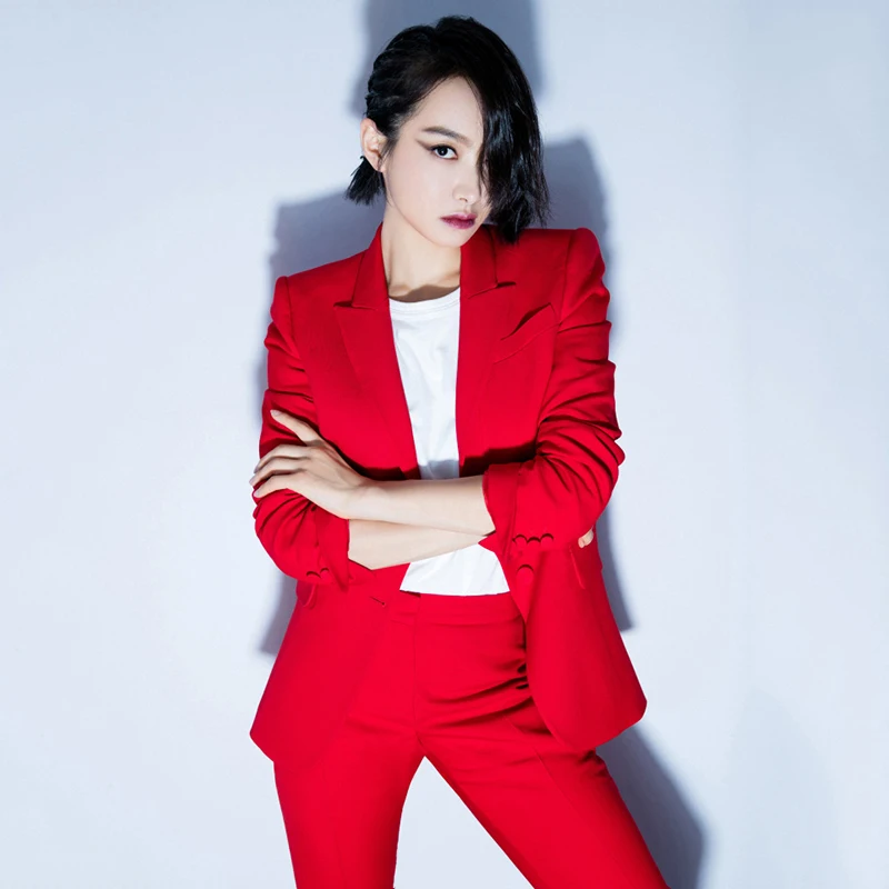 

Suit femaletwo piece set2018 new style spring and autumn casual red small suit jacket + pants ladies fashion OL temperament suit