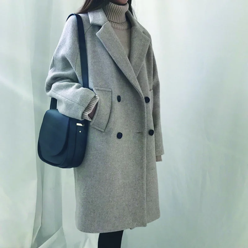 Новое шерстяное пальто Женская длинная куртка в Корейском стиле на осень и зиму, куртка Тонкий в духе колледжа; шерстяное пальто