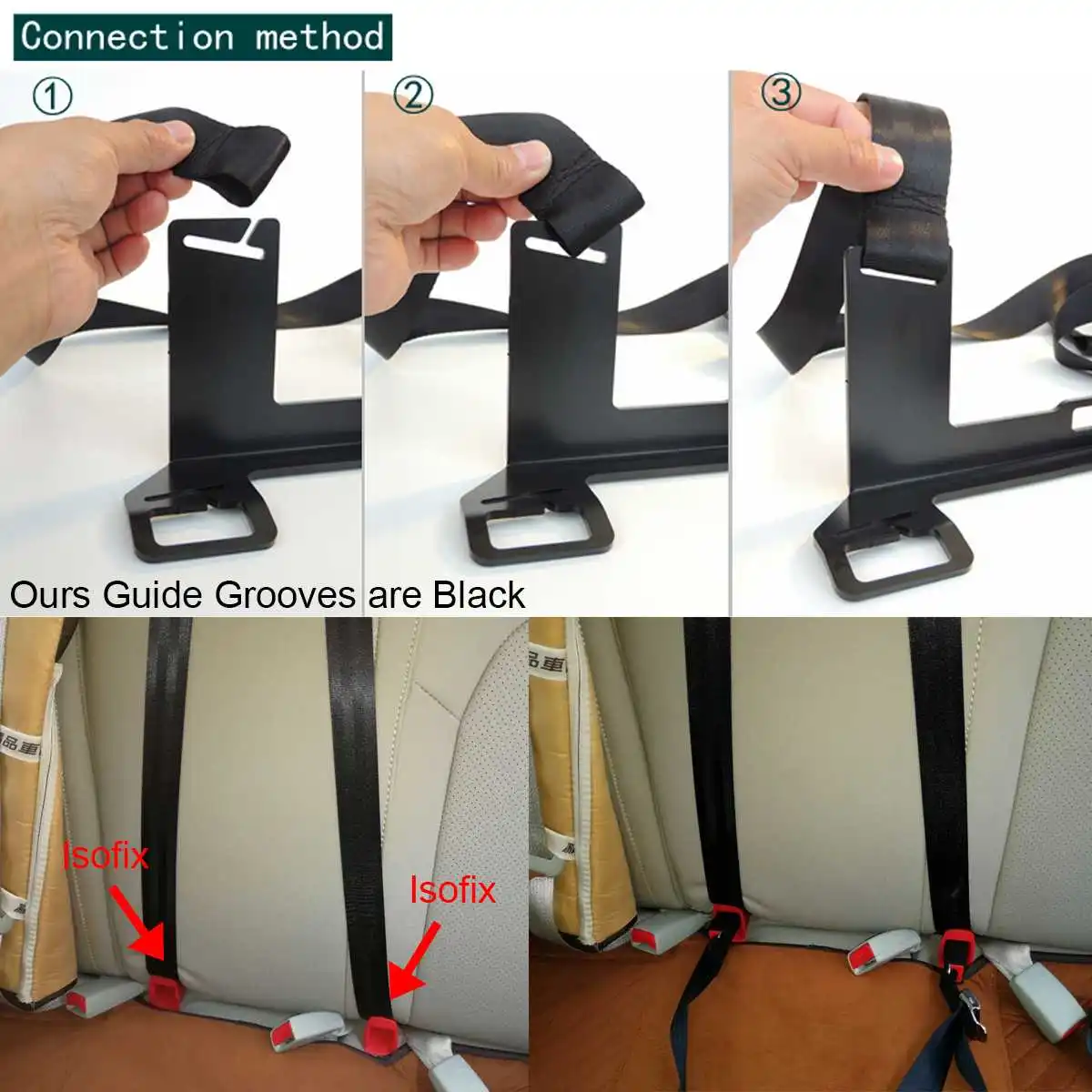 Car ISOFIX Latc h Seatbelt Interface Bracket with Fixed Band Connector Thicken Steel Car Seat Bracket for Child Safety Seat