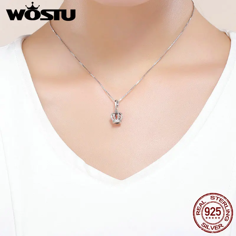 Женский браслет с прозрачными бусинами WOSTU оригинальный из стерлингового