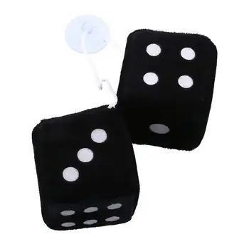 

Pair Black Fuzzy Plush Dice Dots Rear View Rearview Mirror Hangers Auto Accessories*View Mirror Hangers