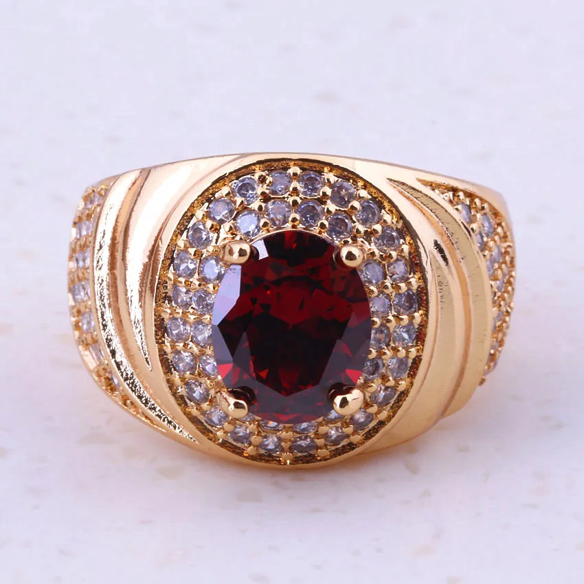 

Wonderful Red Created Garnet & Cubic Zircon Yellow Gold Color Rings For Men Wedding Party Fashion Jewelry I0089