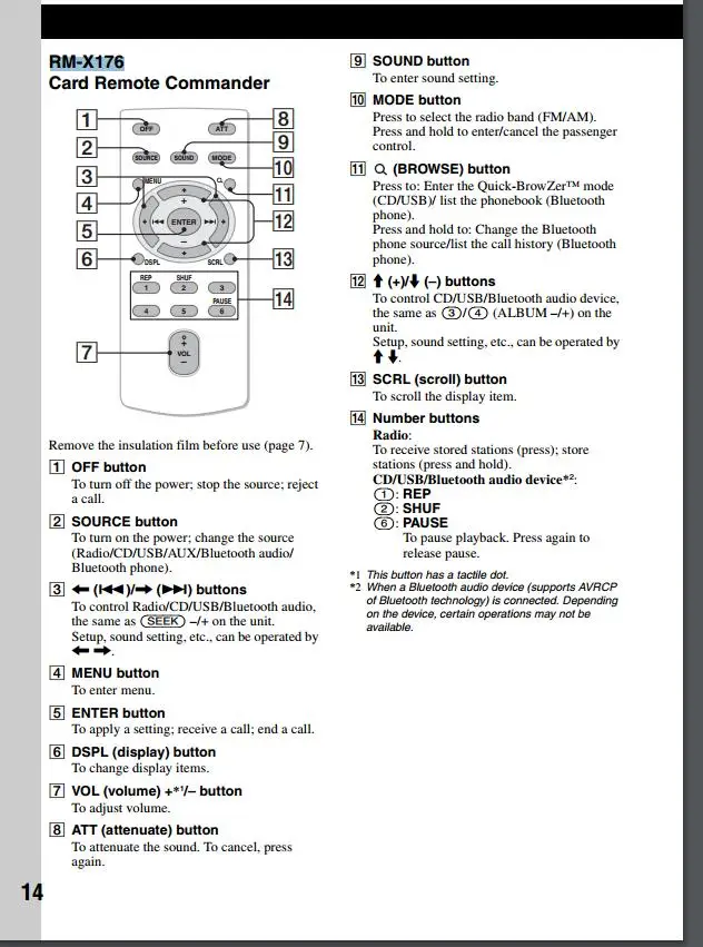 Пульт дистанционного управления для Sony RM X176 bluetooh audio system MEX BT remote controller 433mhz channel 1 ABS