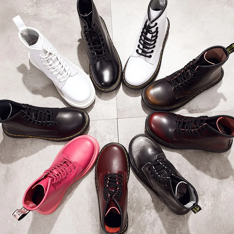 

2018 Autumn Winter Quality Genuine Leather Women Boots Adult Martin Boots Fashion Ankle Boots Female High Top Motorcycle Boots