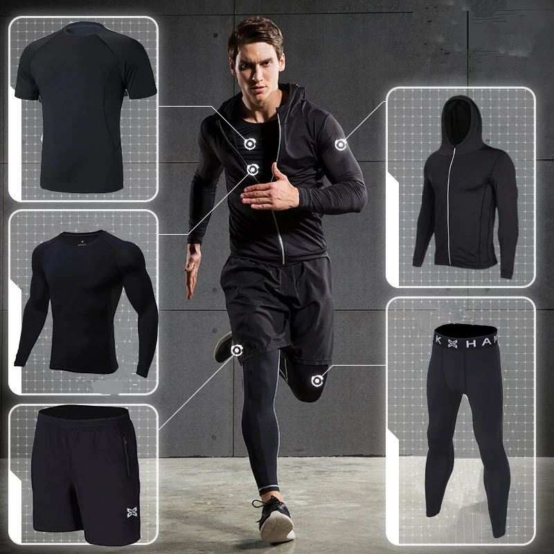 2018 sports running suit compression men fitness clothing sets quick dry hood basketball tights soccer gym training jogging suit 2018 sports running suit compression men fitness clothing sets quick dry hood basketball tights soccer gym training jogging suit