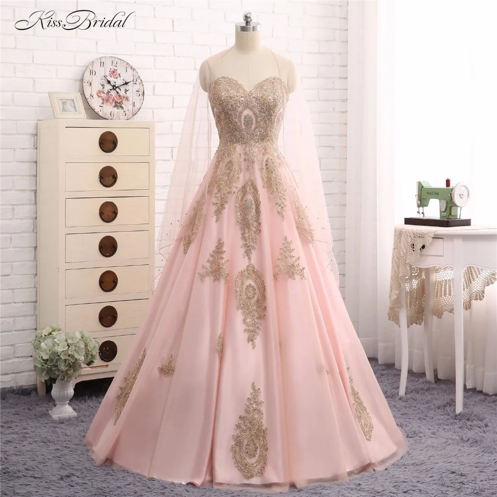 US $110.10 Rosa und Gold Abendkleider mit Jacke Abendkleider A Line Schatz Ausschnitt Partei Abendkleid Vestido de Festagold evening dressevening