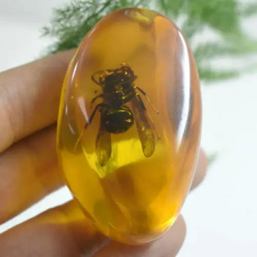 Китайские красивые янтарные животные пчела окаменелые насекомые ручная полировка изысканные образцы животных