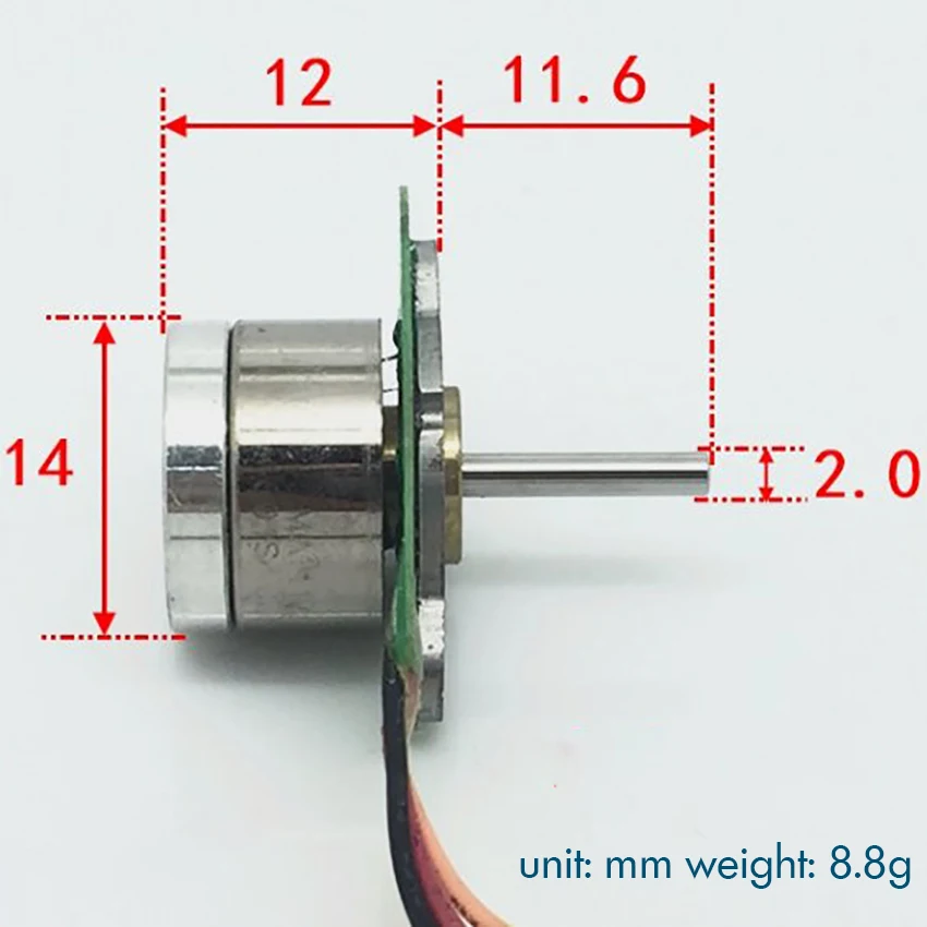 Трехфазный 4-проводной бесщеточный мотор точность микро двигатель постоянного тока внешний Диаметр 14 мм наружный вал ротора диаметр 2 мм, провод Длина 60 мм