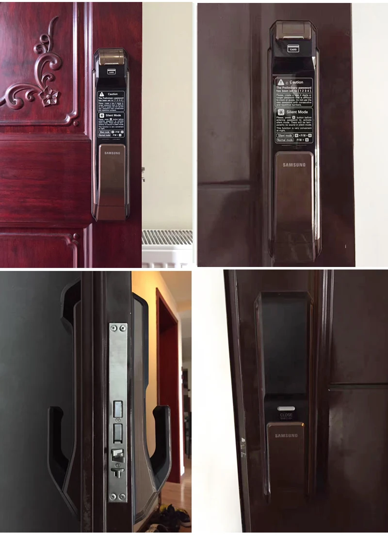 Английская версия большой врезной samsung SHS-P718 цифровой дверной замок с отпечатком пальца/нажимной дверной замок кофейного цвета