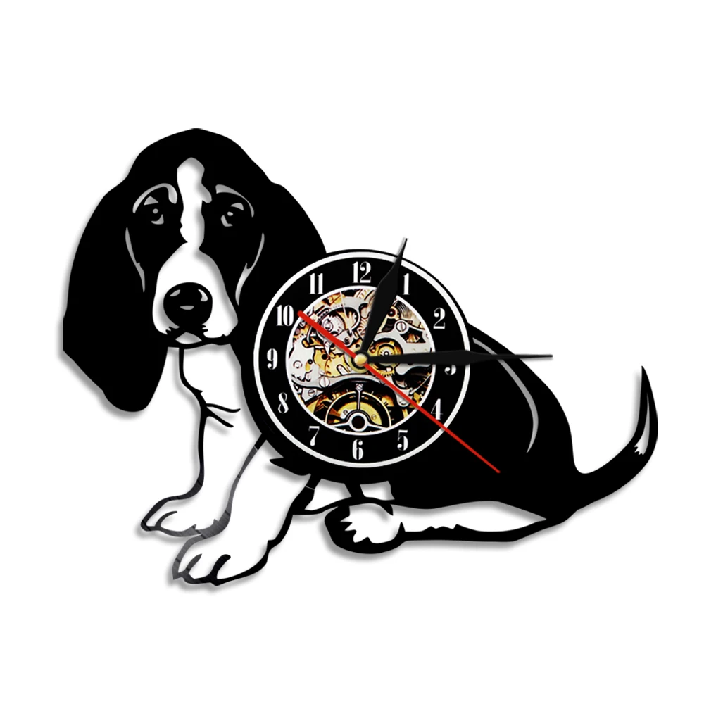 

1Piece Basset Dog Vinyl Record Wall Clock Animals Modern Vintage Wall Art LED Light Timepiece Handmade Gift For Dog Lover