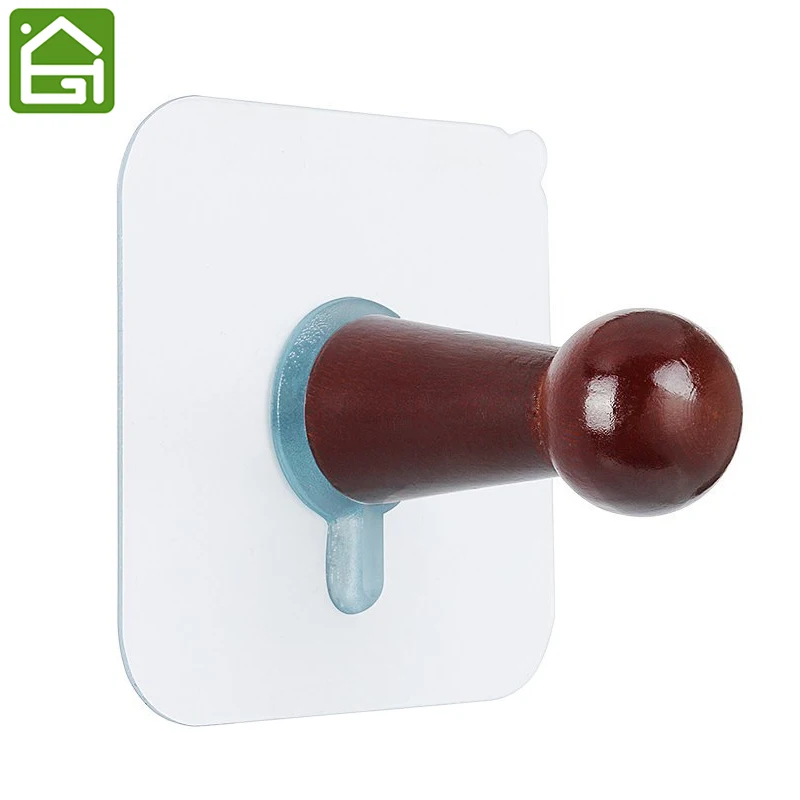 Self Adhesive Clothes Hooks No Drills Wooden Wall Mounted Storage Hook