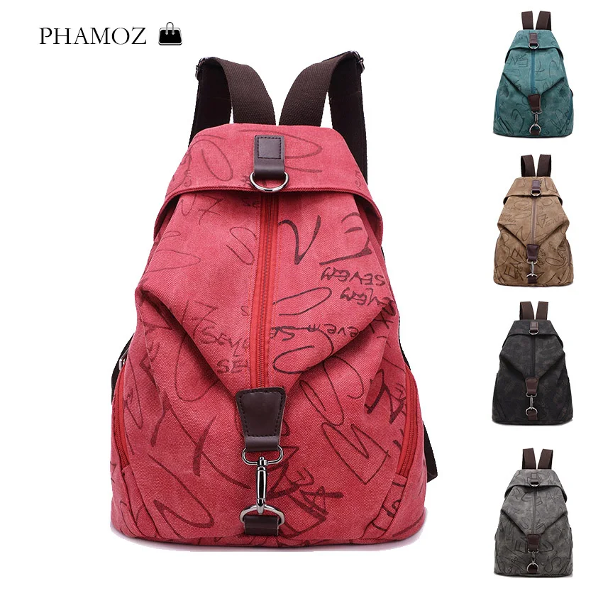 

Backpack Women Canvas Fashion Luxury Girls Ladies Unisex School Travel Printing Zipper Red Color Bags Bagpack Backbag