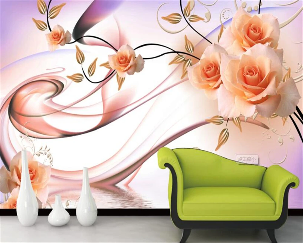 

Beibehang 3D Wallpaper Rose Flower Vine Water Swan Reflection Mural Living Room Bedroom TV Background Mural papel de parede