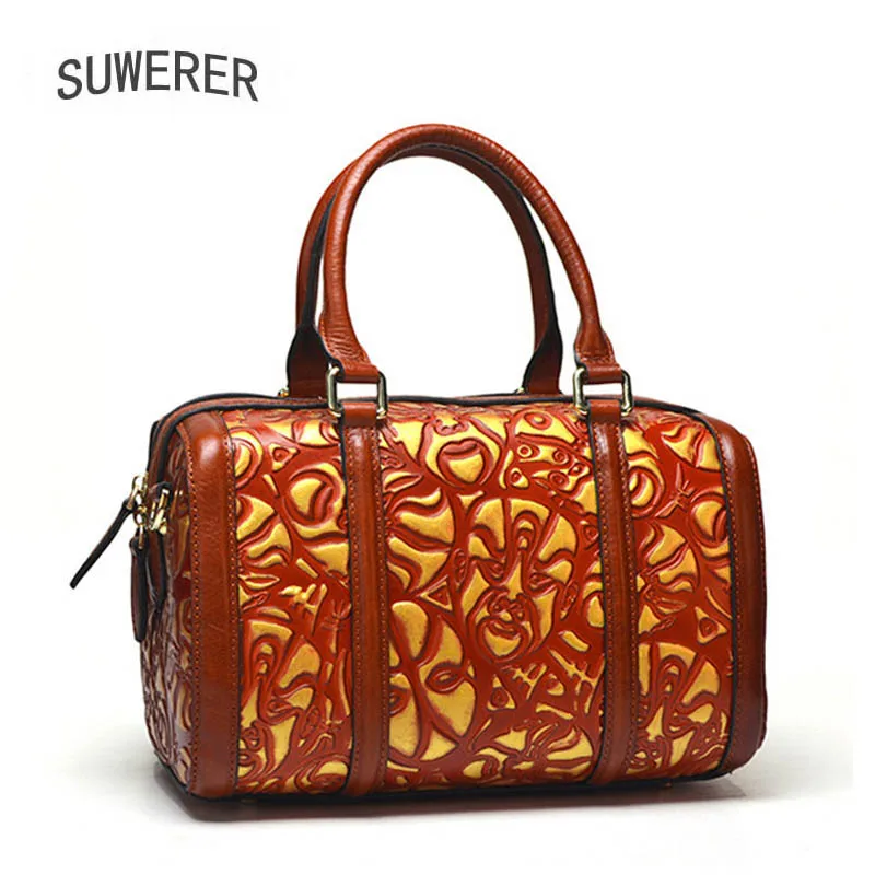 

SUWERER 2019 New women genuine leather bag Fashion Cowhide crossbody bags for women handbags designer tote Boston bag