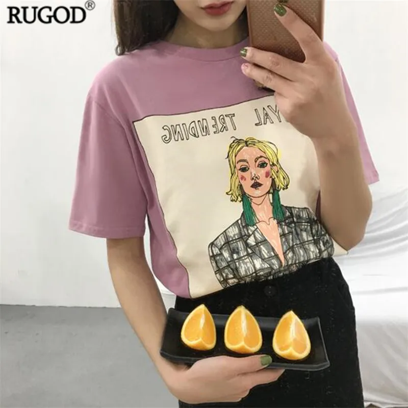 Женская футболка с круглым вырезом RUGOD повседневная хлопковая Футболка