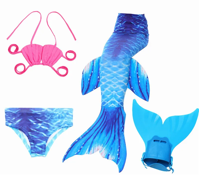 

2018 4PCS Children Mermaid Tail with Monofin Kids Girls Costumes Swimming Mermaid Tail Mermaid Fancy Swimmable Swimsuit for kids