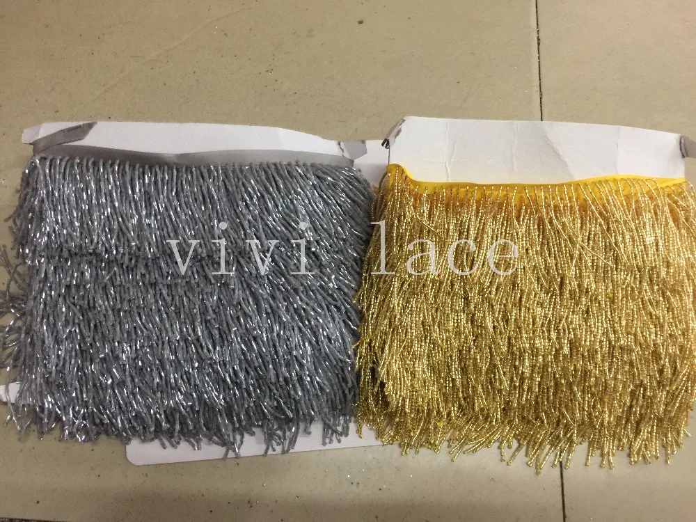 buy 10 yards bag dd001# gold silver grey beads tassel fringe 5cm width for decoration dress fashion designer,all color have