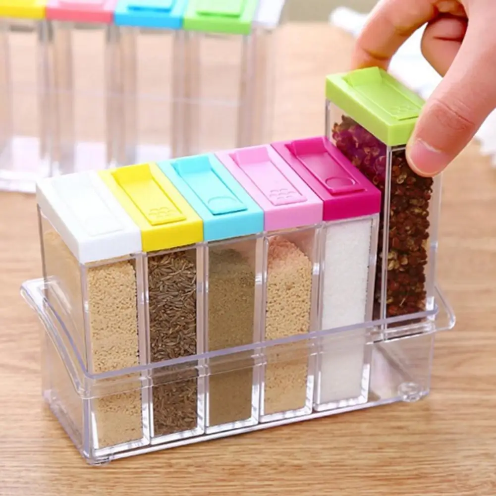 

6in1 Spice Container Jar Condiment Dispenser Salt Seasoning Box for Kitchen New