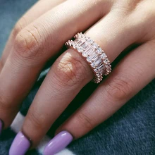 Стерлинговое Серебро 925 пробы, розовое золото, серебро, цвет багет, обручальное кольцо, кольцо Вечность для женщин, женские вечерние ювелирные изделия в подарок LR4575S