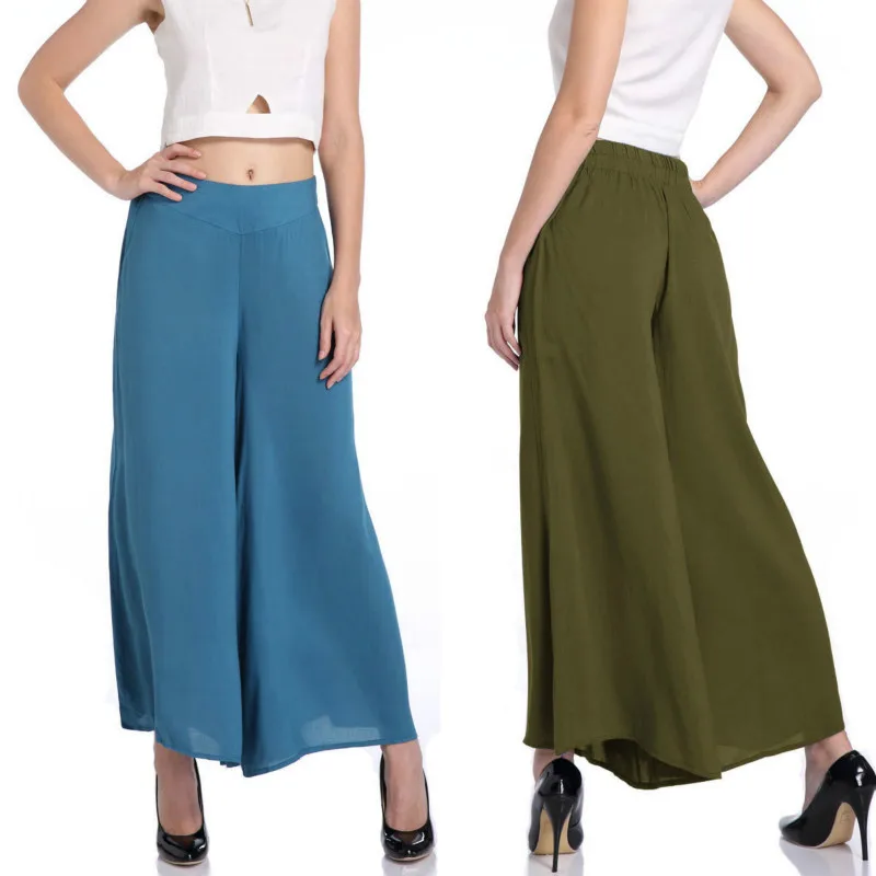 

New Plus Size Summer Fashion Women Solid Wide Leg Loose Cotton Dress Pants Female Casual Skirt Trousers Capris Culottes