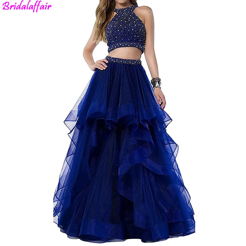 

Women's Elegant Long Beaded Red Color Prom Dress 2019 2 piece Asymmetric Formal Dresses Evening Ball Gown mezuniyet elbiseleri