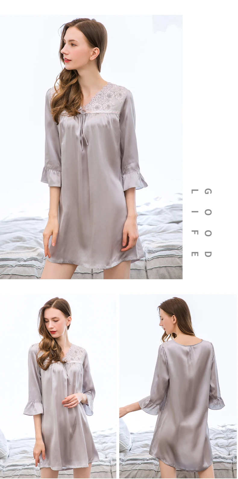 100% натуральный шелк Весна Летняя ночная рубашка для женщин 2019 халат пижамы Ночная рубашка Дамы натуральный чистый ночная рубашка