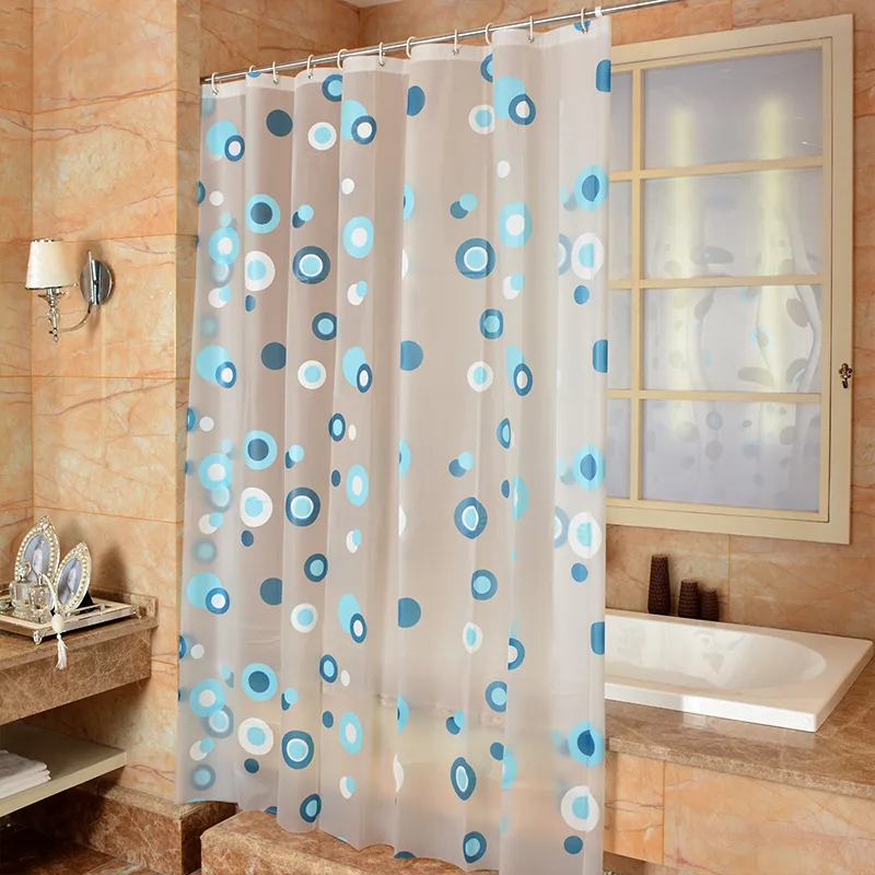 PEVA Shower Curtain Blue circle Printed Waterproof Bathroom Curtain De