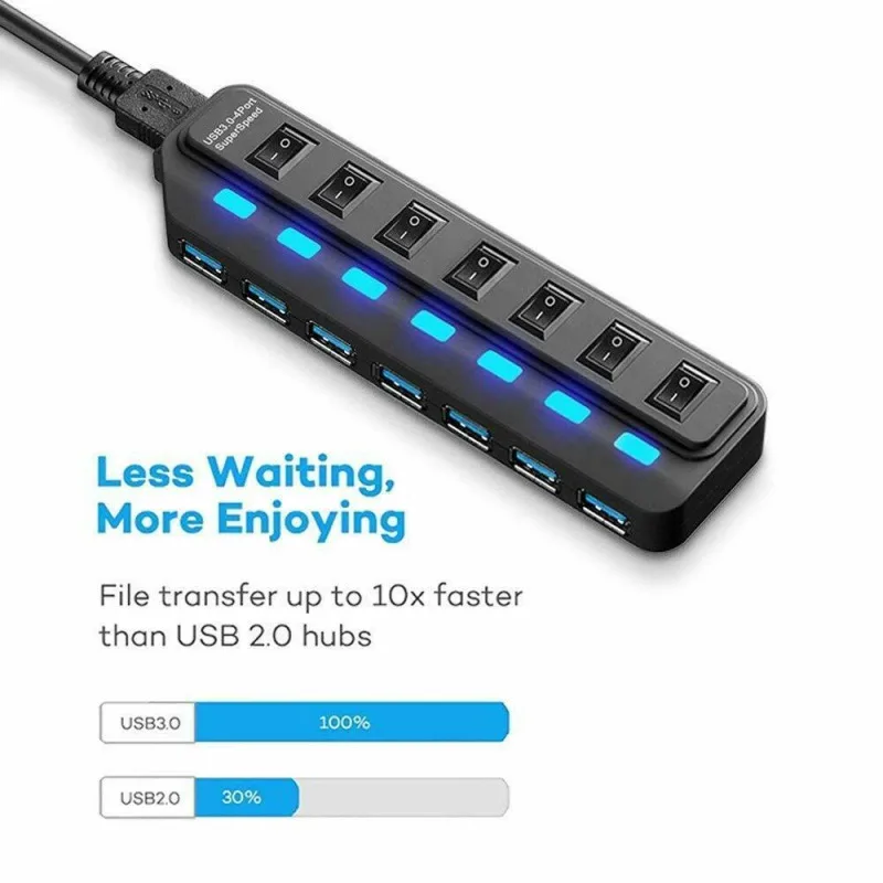 7 Порты USB 3 0 Hub адаптер с включения/выключения 5 Гбит/с высокая Скорость для