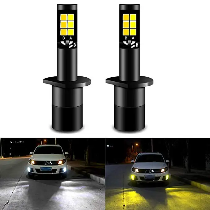 

H1 1pair 12V car led fog lamp dual color H1 LED Fog Light daytime Light DRL Lamp